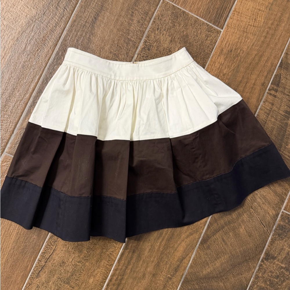 Kate Spade Color Block A-Line Skirt in Cream, Brown, and Black